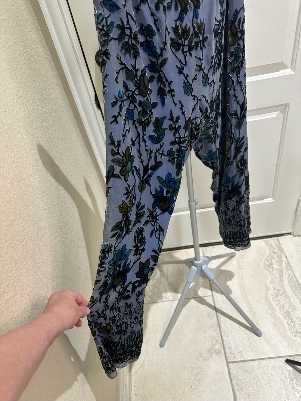 Branche Velvet Floral Pants in Royal Blue